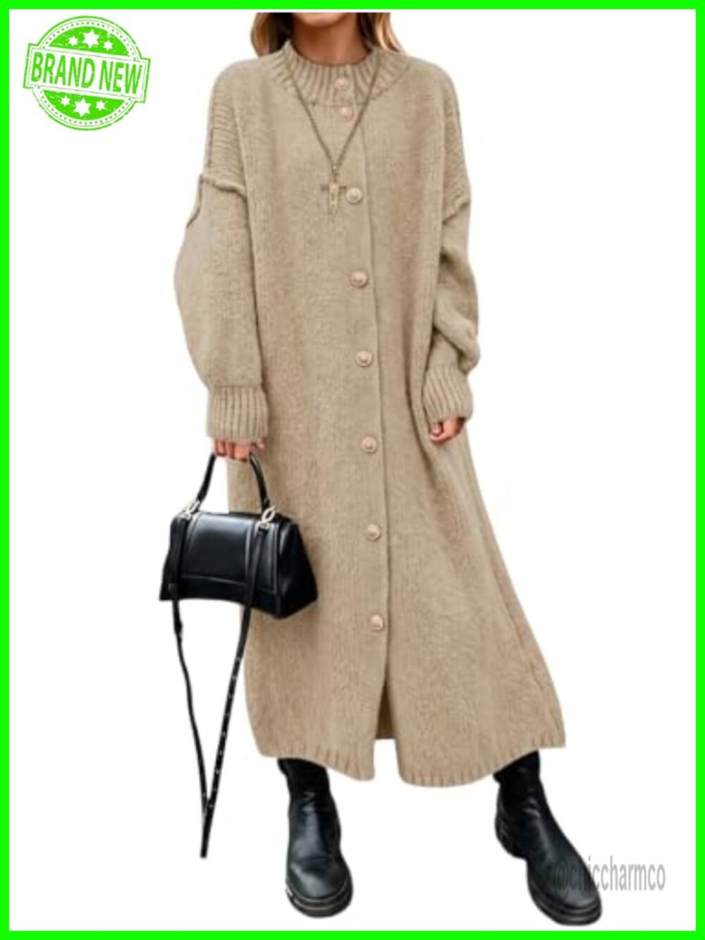 Oversized Long Sleeve Button Down Midi Sweater Dress Cardigan
